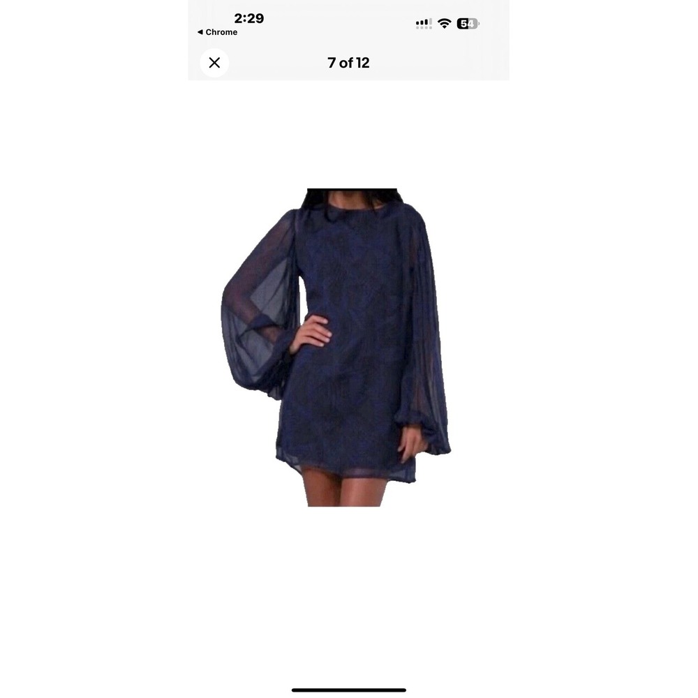 Winter Kate Navy Blue  Mini Shift party Dress Size M Silk Balloon Sleeve Tunic